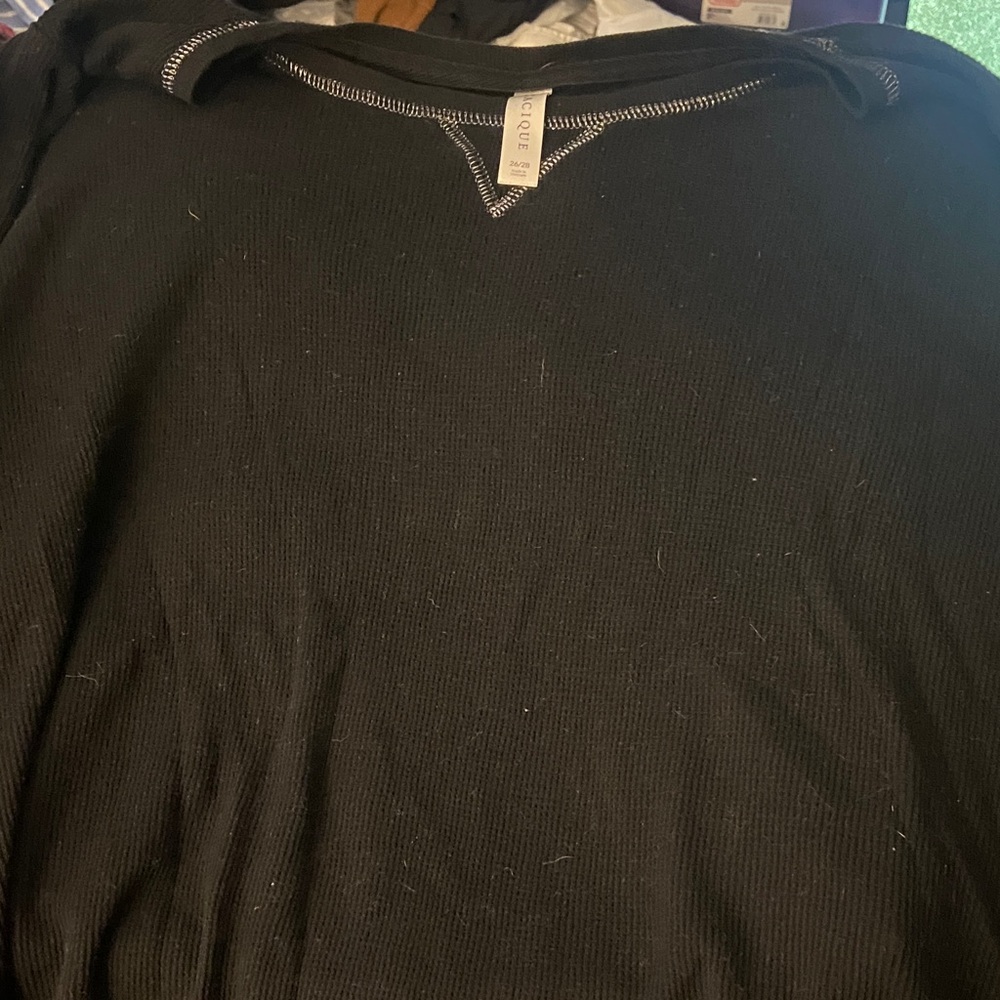 Women’s Black Crewneck thermal - Lightweight Ribbed Knit long sleeve shirt